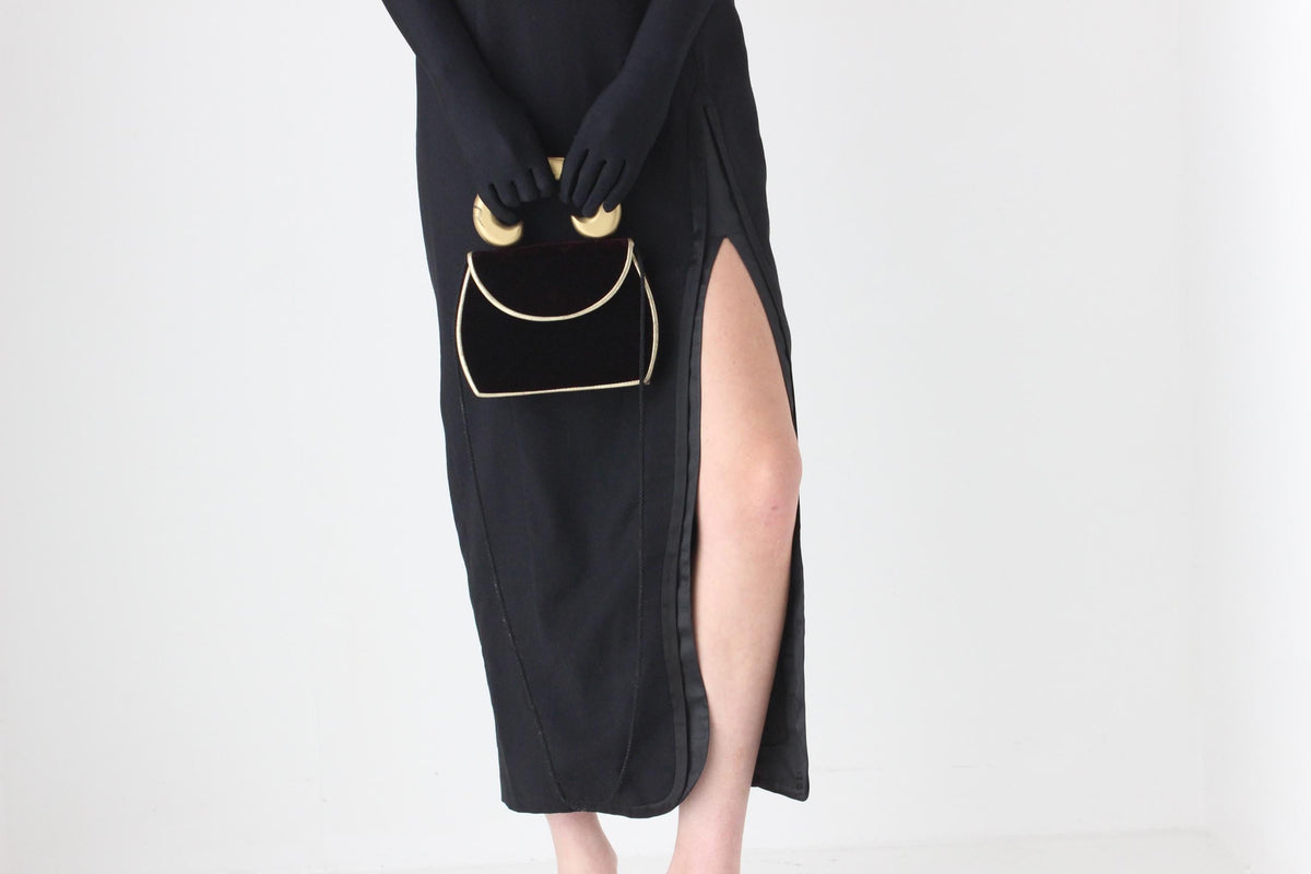 80s Opulent Velvet Bag w/ Gold Handle