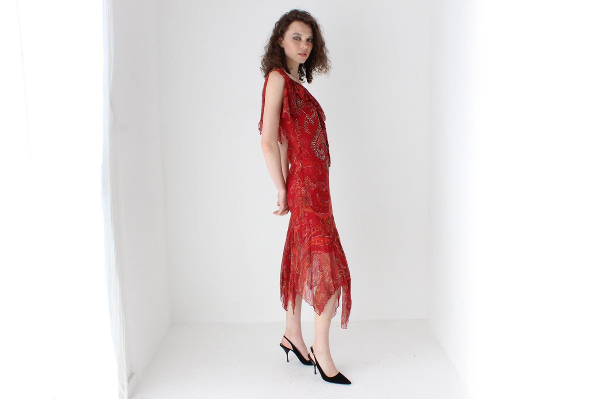 2003 Diane Freis Sample Spectacular Beaded Silk Asymmetric Dress