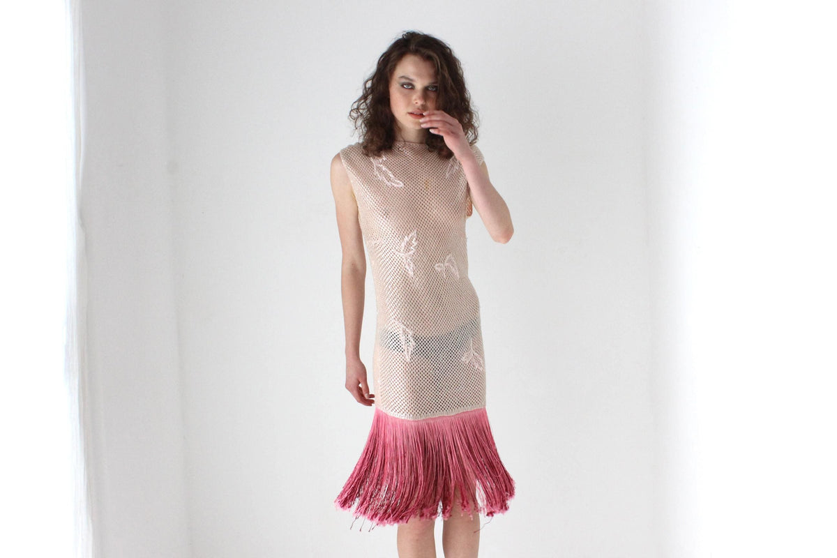 60s Hand Beaded Wool & Fringe Opera Dress