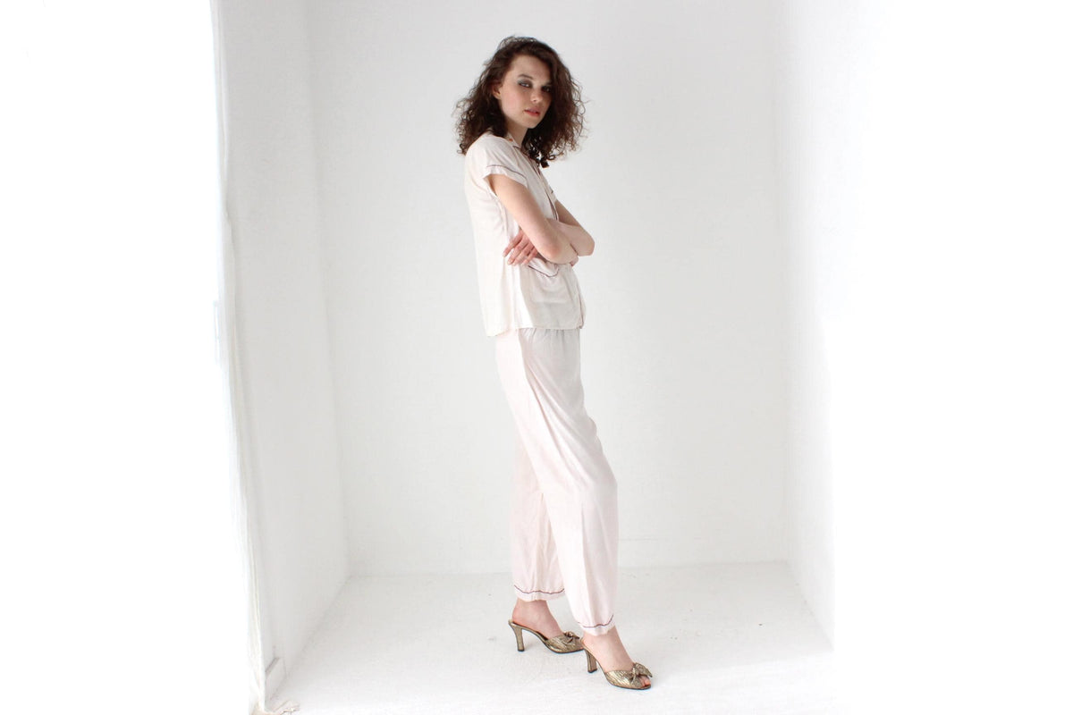 Rare 60s Pastel Rayon Pyjama Set w/ Embroidery