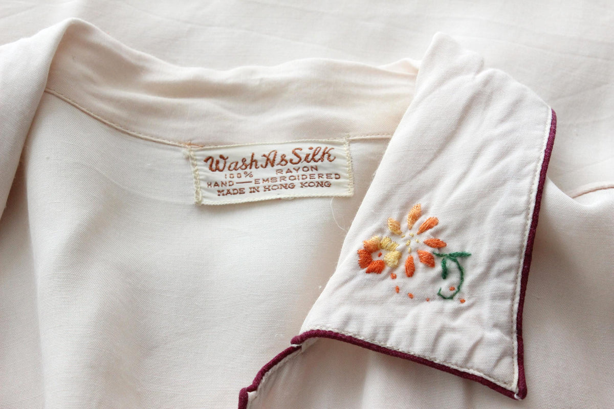 Rare 60s Pastel Rayon Pyjama Set w/ Embroidery