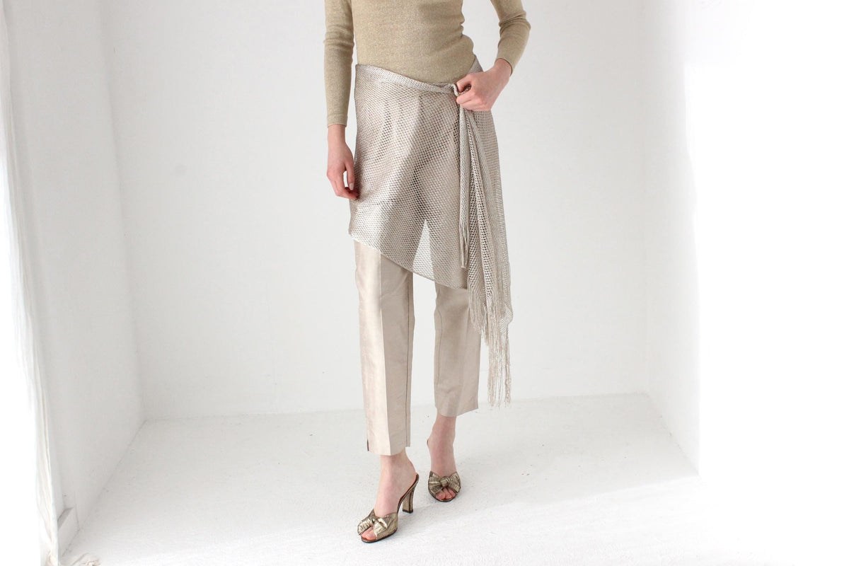 80s Raw Silk Iridescent Neutral Tapered Trousers