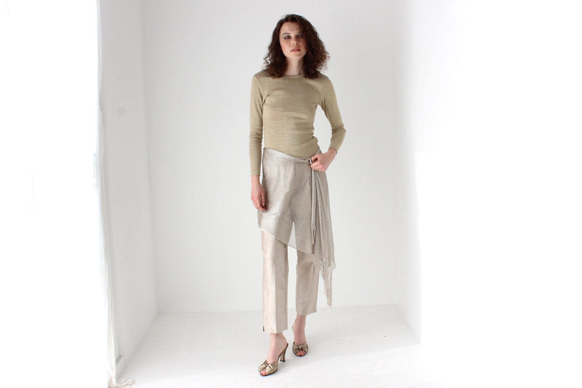 80s Raw Silk Iridescent Neutral Tapered Trousers