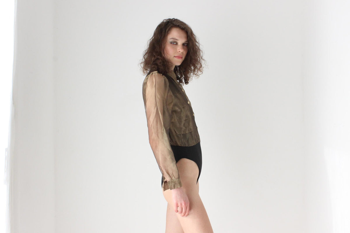 80s Puff Gold Organza Bodysuit by Mr K