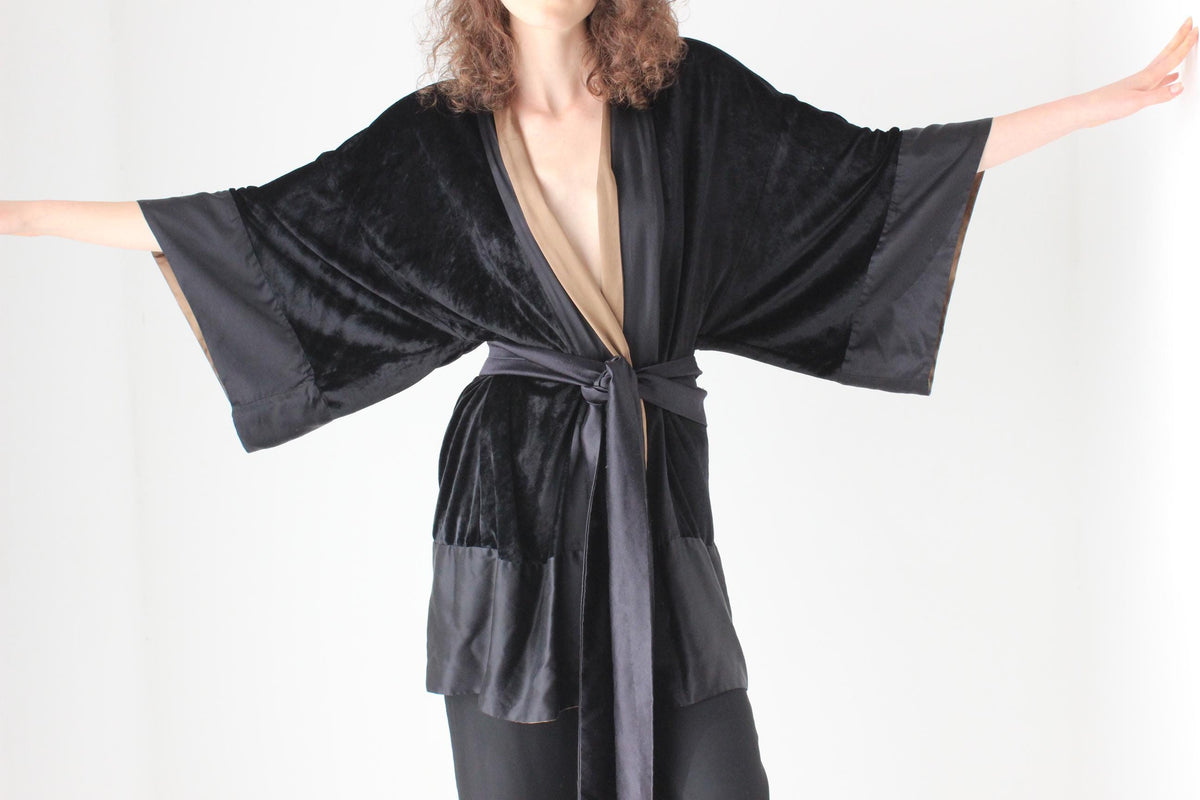 2000s Designer Crushed Velvet & Silk Kimono by Kirrily Johnston
