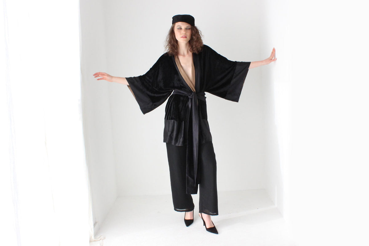 2000s Designer Crushed Velvet & Silk Kimono by Kirrily Johnston