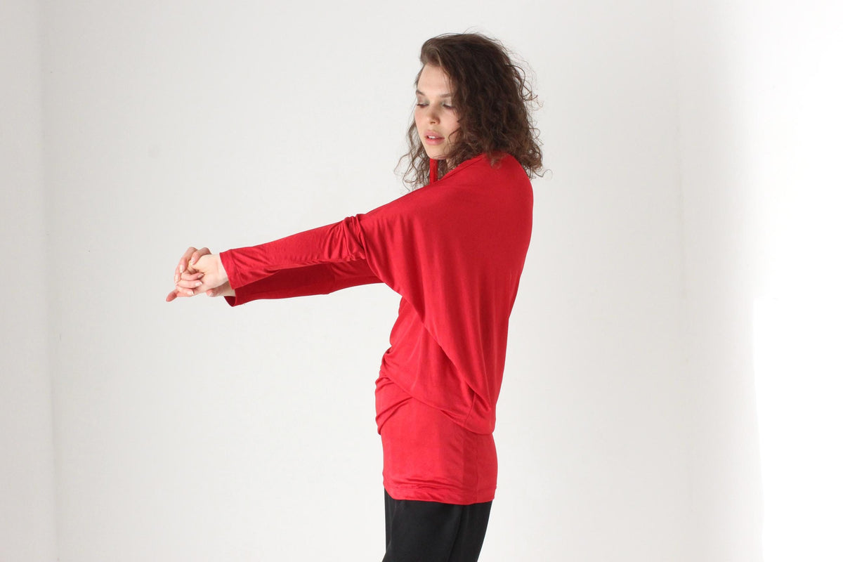 80s Slinky Jersey Asymmetric Batwing Top or Mini