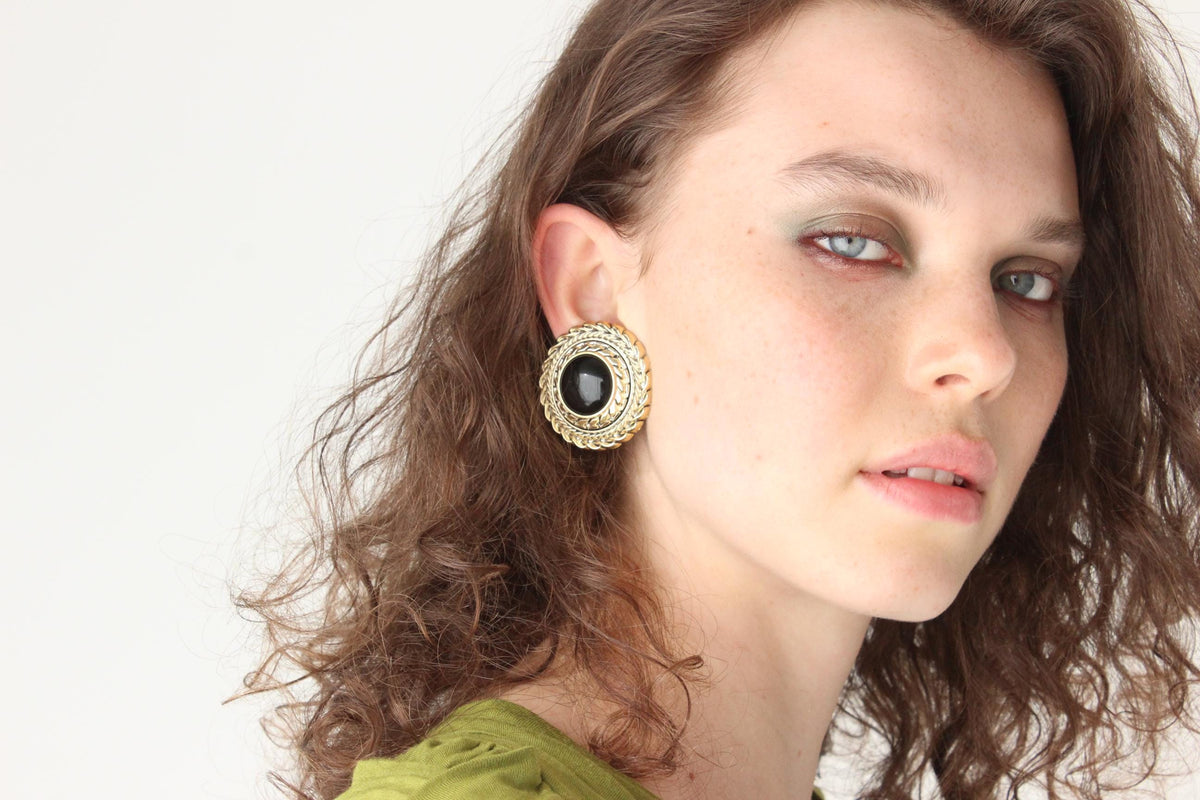 80s Glam Round Gold Tone Clip Ons
