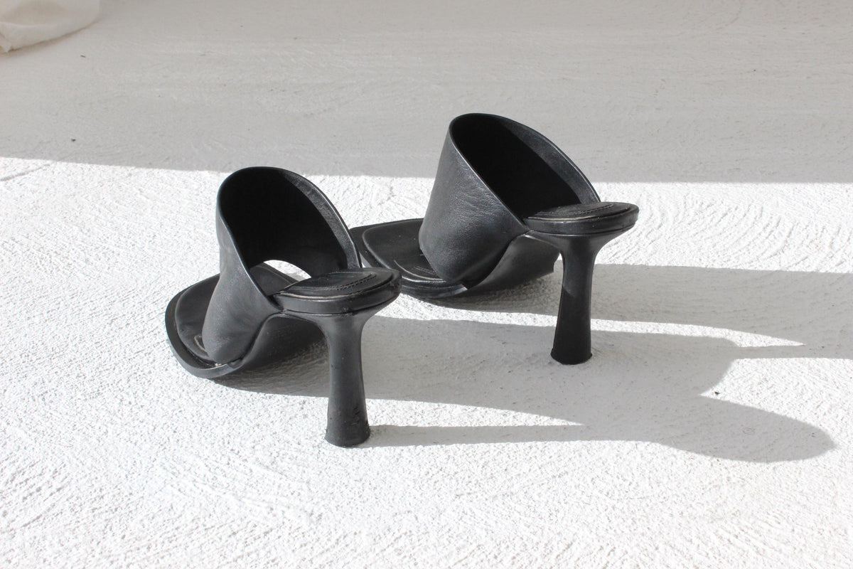 2000s Ellery for Witchery Black Leather Heeled Sandals ~ Euro 40