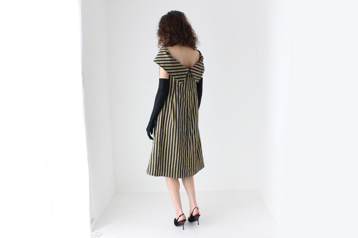 Unusual 80s Handmade Silk Striped Opera Dress