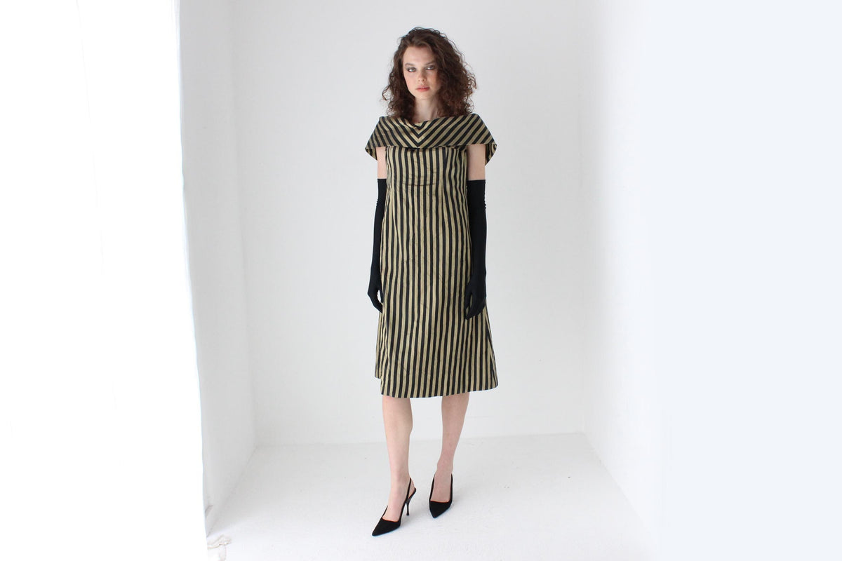 Unusual 80s Handmade Silk Striped Opera Dress
