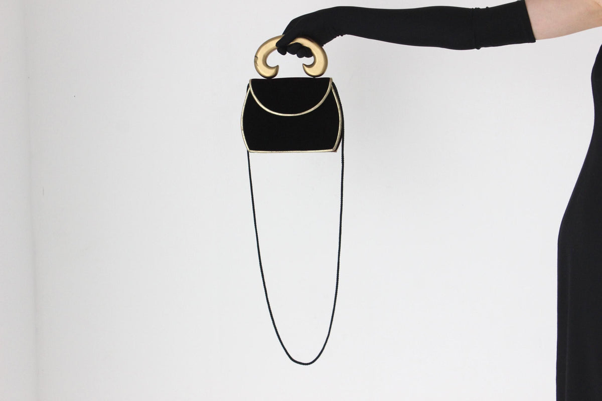 80s Opulent Velvet Bag w/ Gold Handle