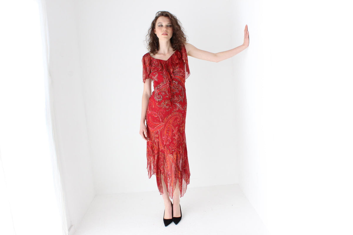 2003 Diane Freis Sample Spectacular Beaded Silk Asymmetric Dress