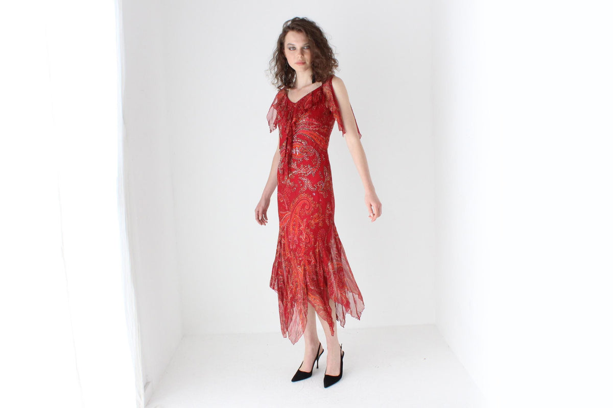2003 Diane Freis Sample Spectacular Beaded Silk Asymmetric Dress