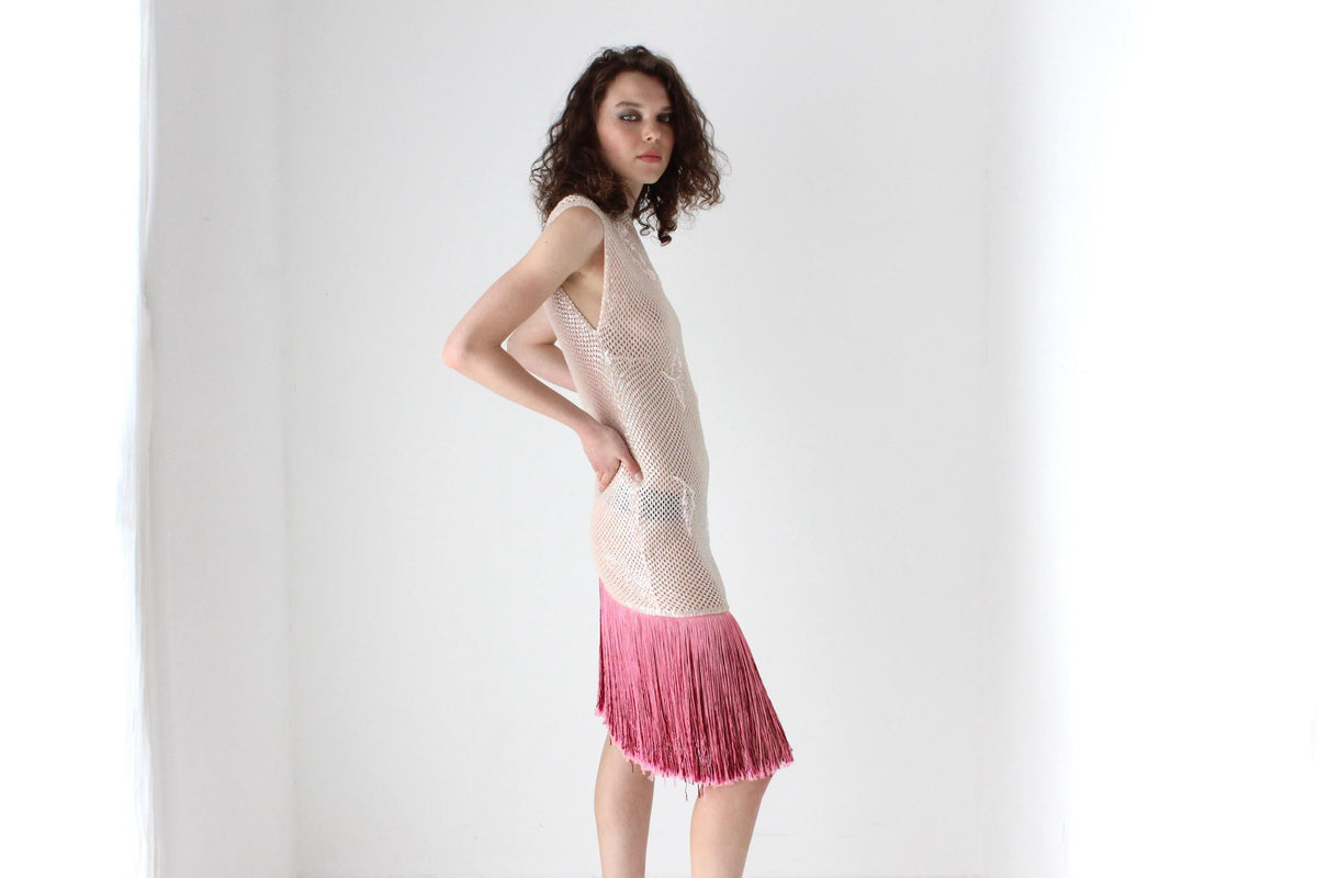 60s Hand Beaded Wool & Fringe Opera Dress