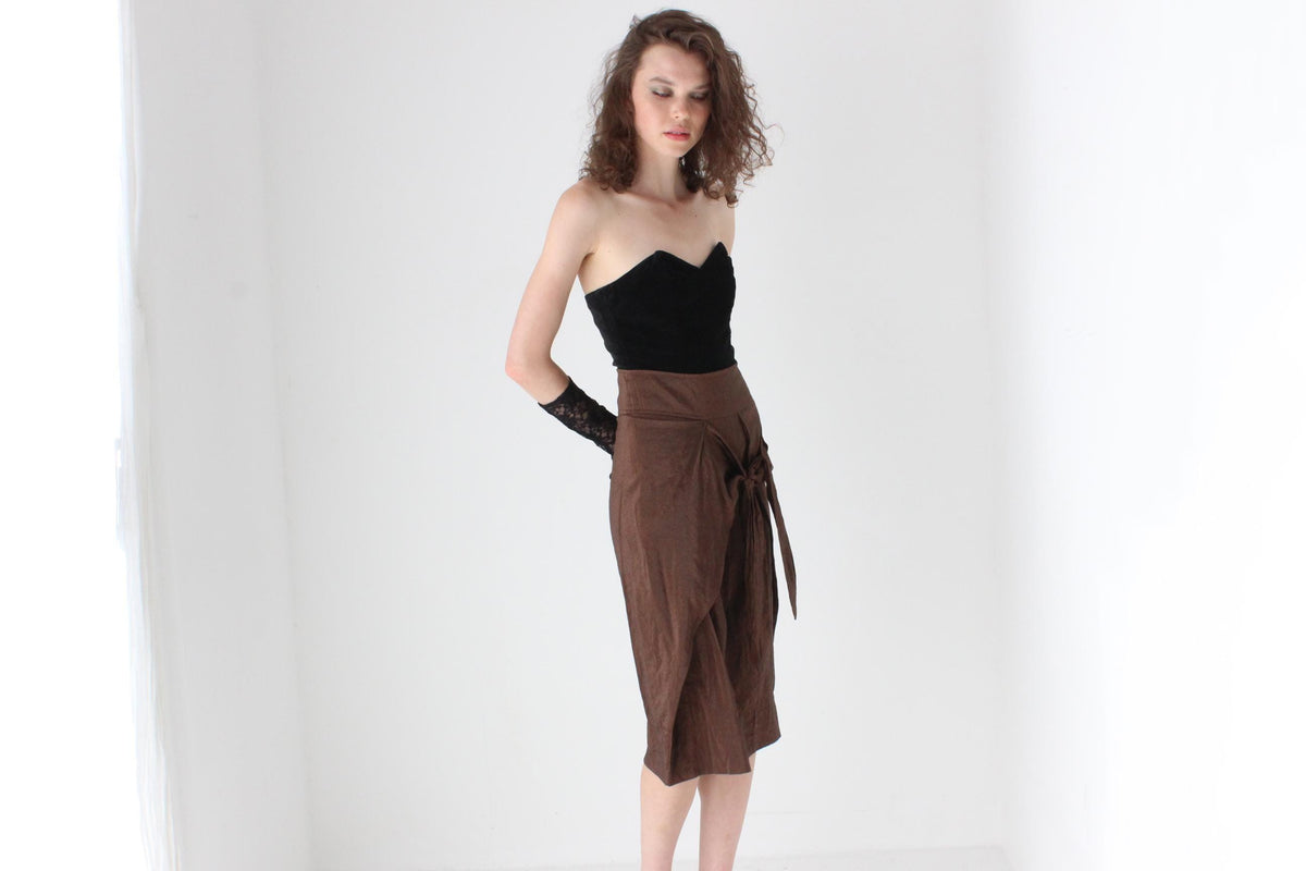 Y2K Italian Vintage Chocolate Metallic Sash Tie Skirt