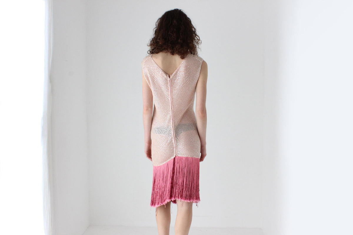 60s Hand Beaded Wool & Fringe Opera Dress