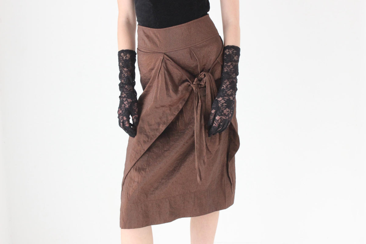 Y2K Italian Vintage Chocolate Metallic Sash Tie Skirt