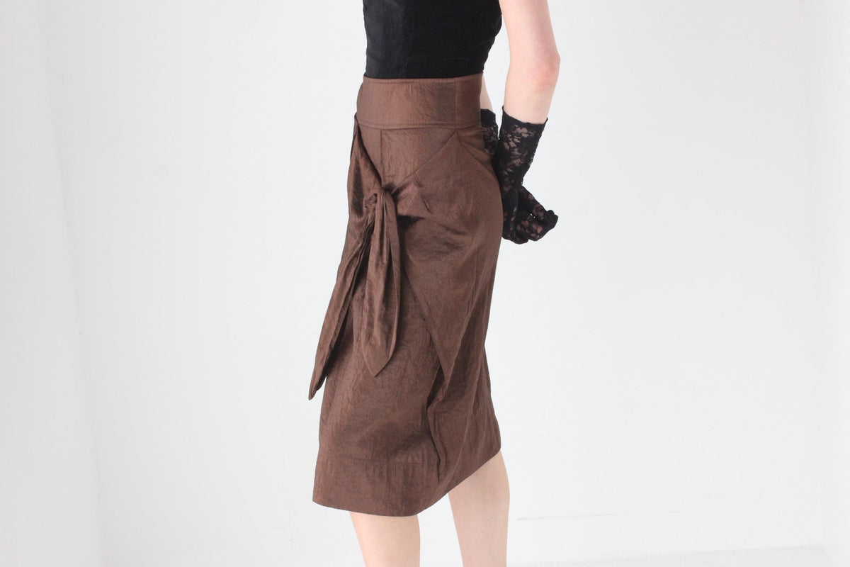 Y2K Italian Vintage Chocolate Metallic Sash Tie Skirt