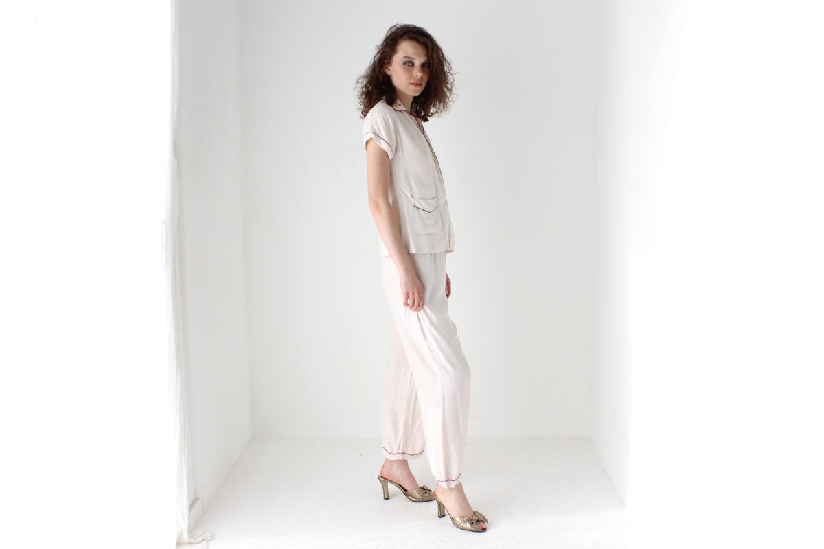 Rare 60s Pastel Rayon Pyjama Set w/ Embroidery