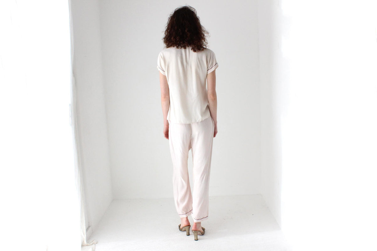 Rare 60s Pastel Rayon Pyjama Set w/ Embroidery