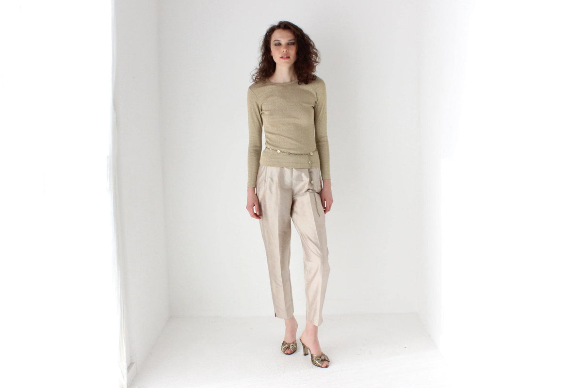 80s Raw Silk Iridescent Neutral Tapered Trousers