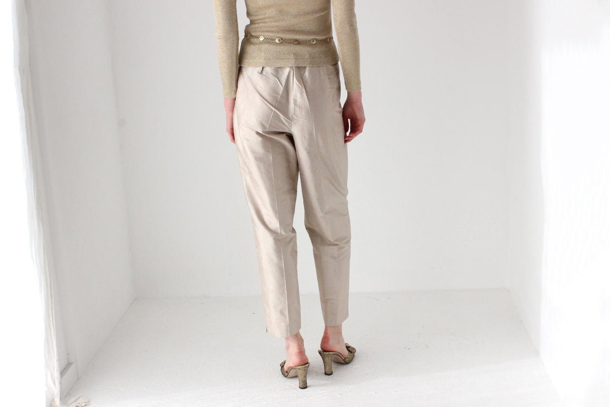 80s Raw Silk Iridescent Neutral Tapered Trousers