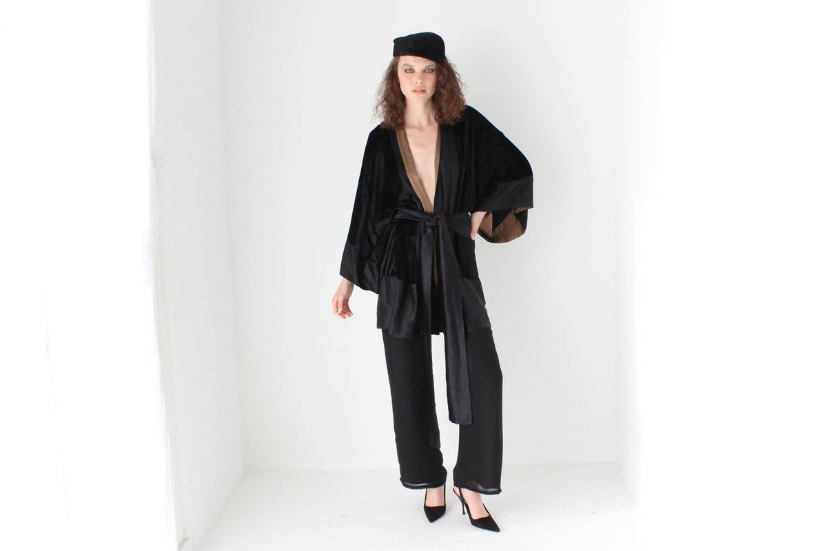 2000s Designer Crushed Velvet & Silk Kimono by Kirrily Johnston