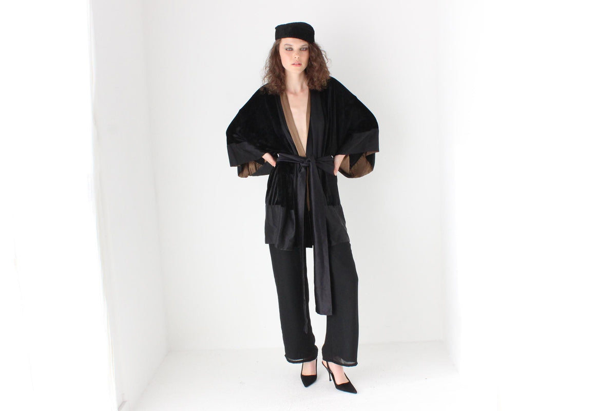 2000s Designer Crushed Velvet & Silk Kimono by Kirrily Johnston