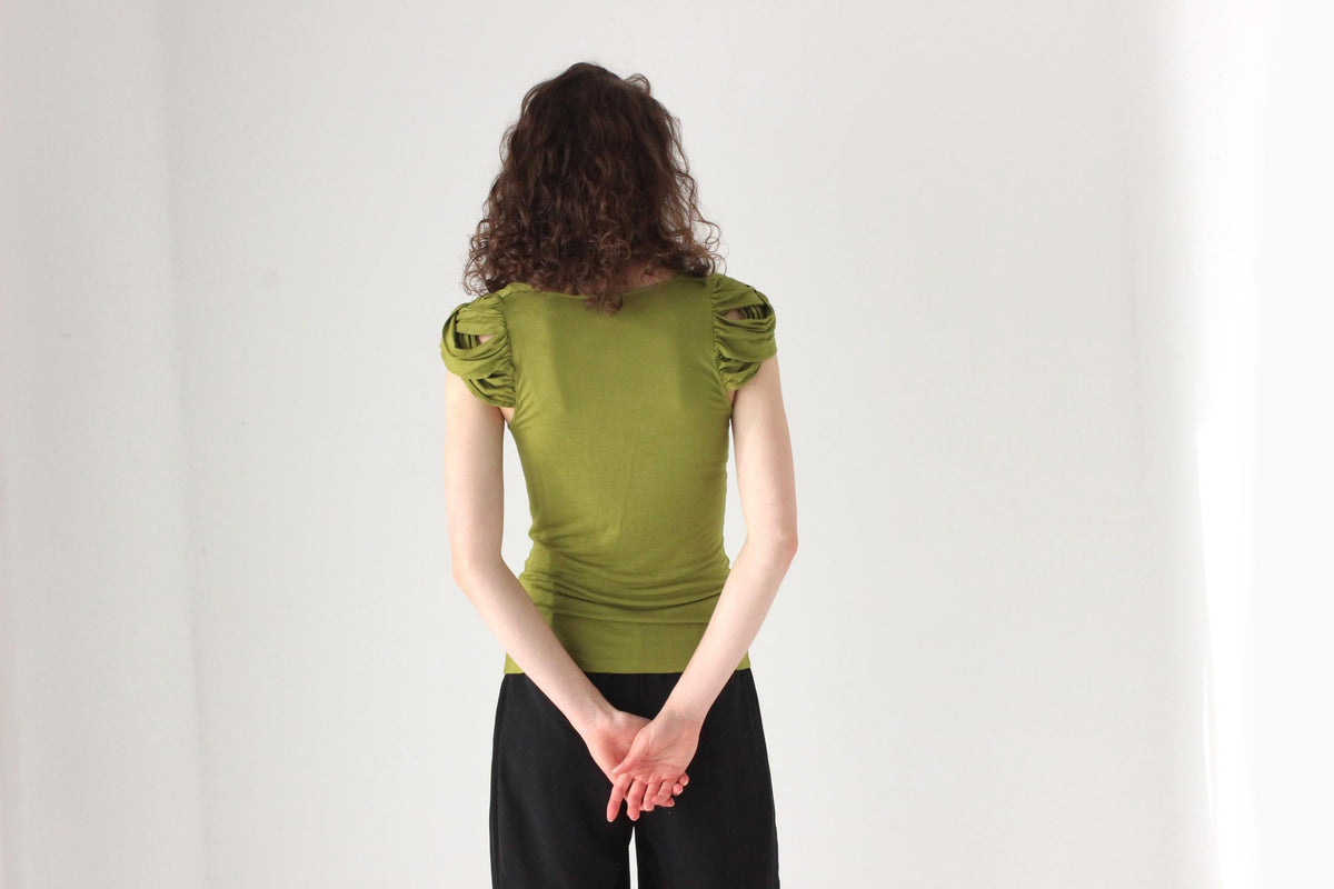 Y2K Cue Olive Green Stretch Jersey Draped Top