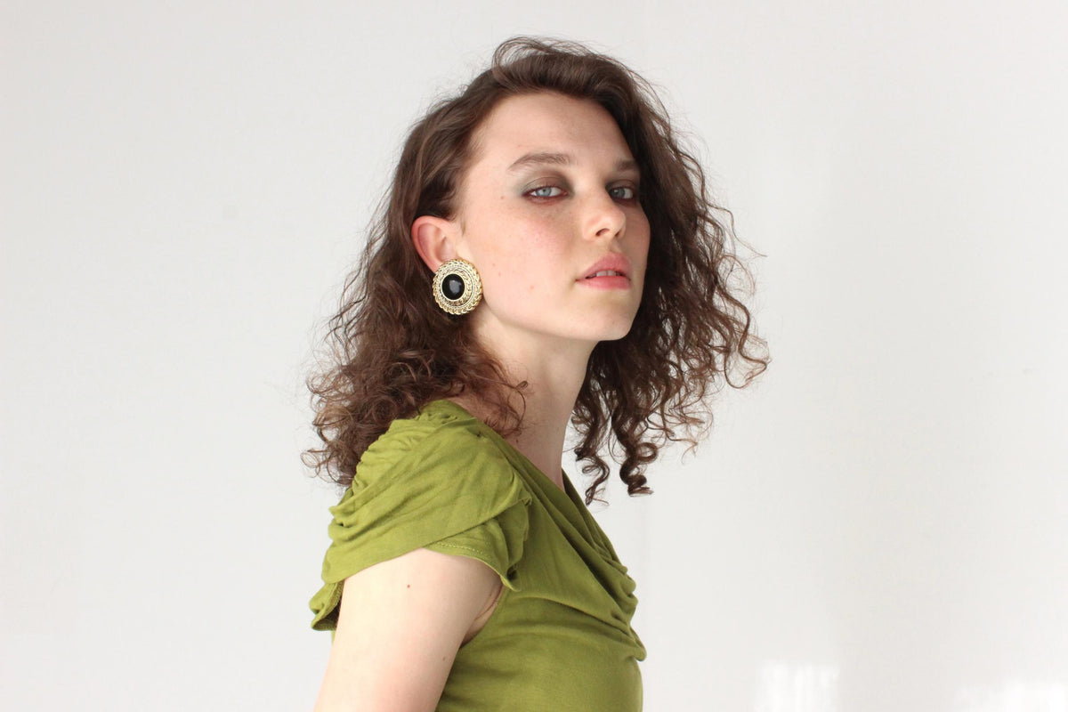 80s Glam Round Gold Tone Clip Ons
