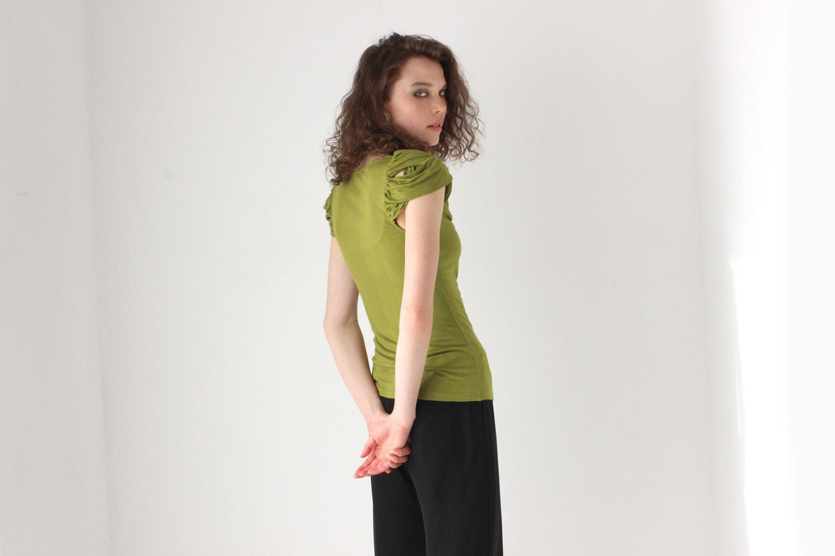 Y2K Cue Olive Green Stretch Jersey Draped Top