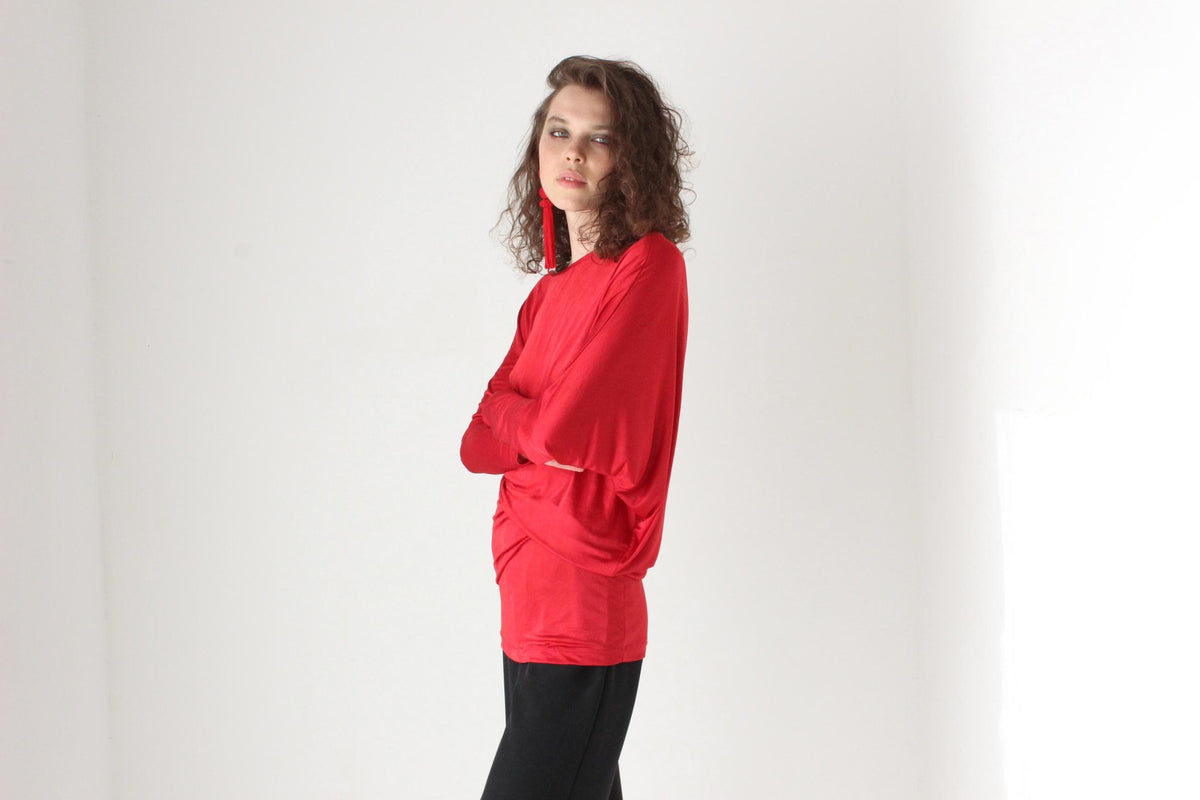 80s Slinky Jersey Asymmetric Batwing Top or Mini