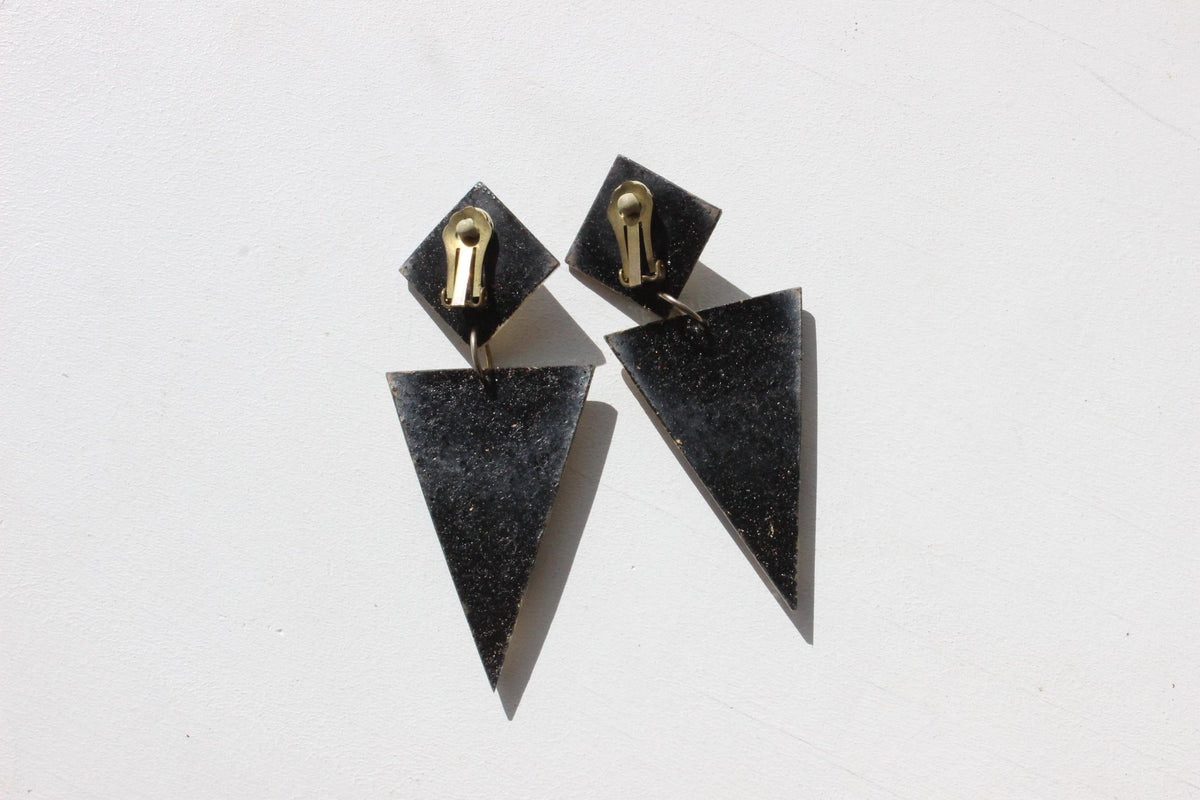 80s Gold & Black Funky Abstract Clip On Earrings