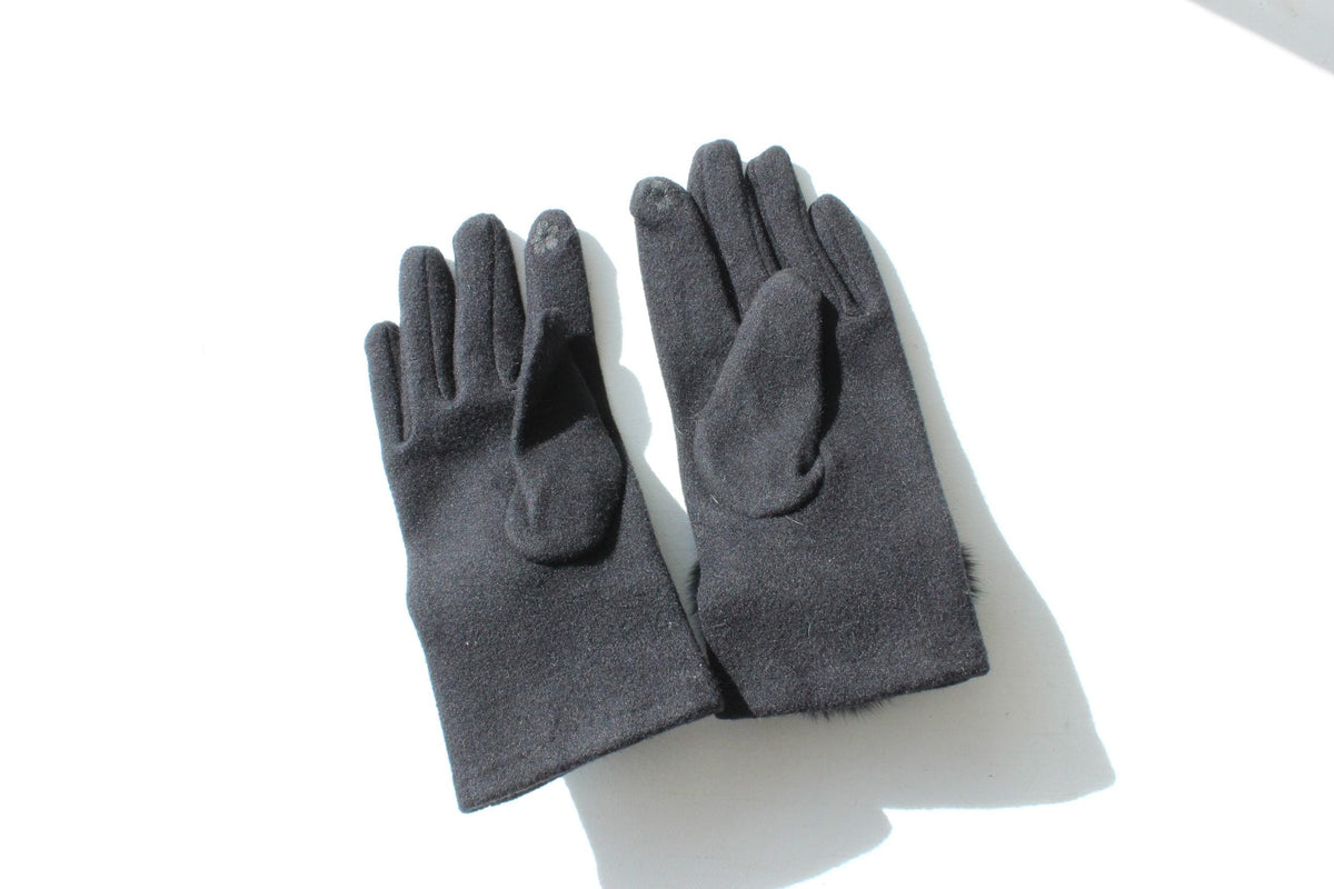 80s Felt & Rabbit Fur Pom Pom Gloves