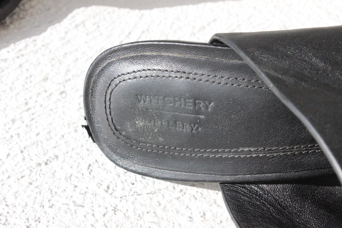 2000s Ellery for Witchery Black Leather Heeled Sandals ~ Euro 40