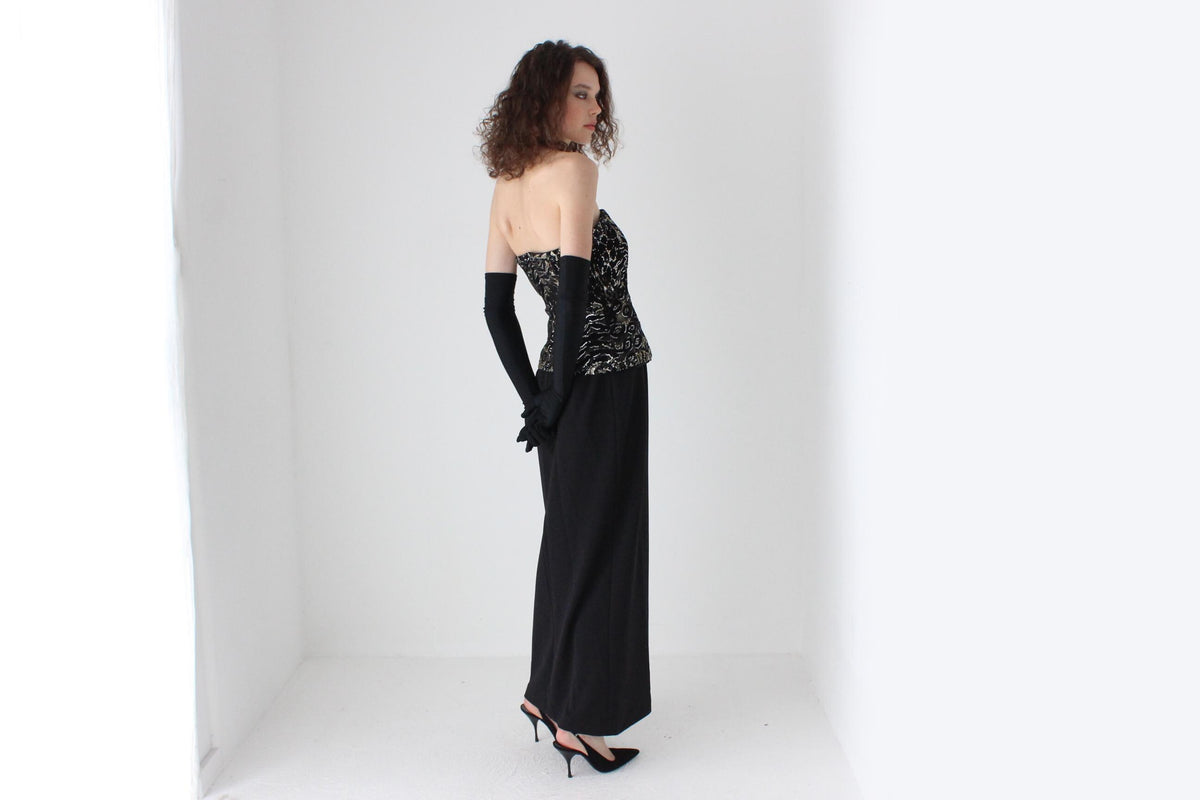 80s Diane Freis Gold Bustier Crepe Hourglass Gown