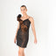 80s Bronze Origami Fan Ruffle Lamé One Shoulder Asymmetric Fitted Mini