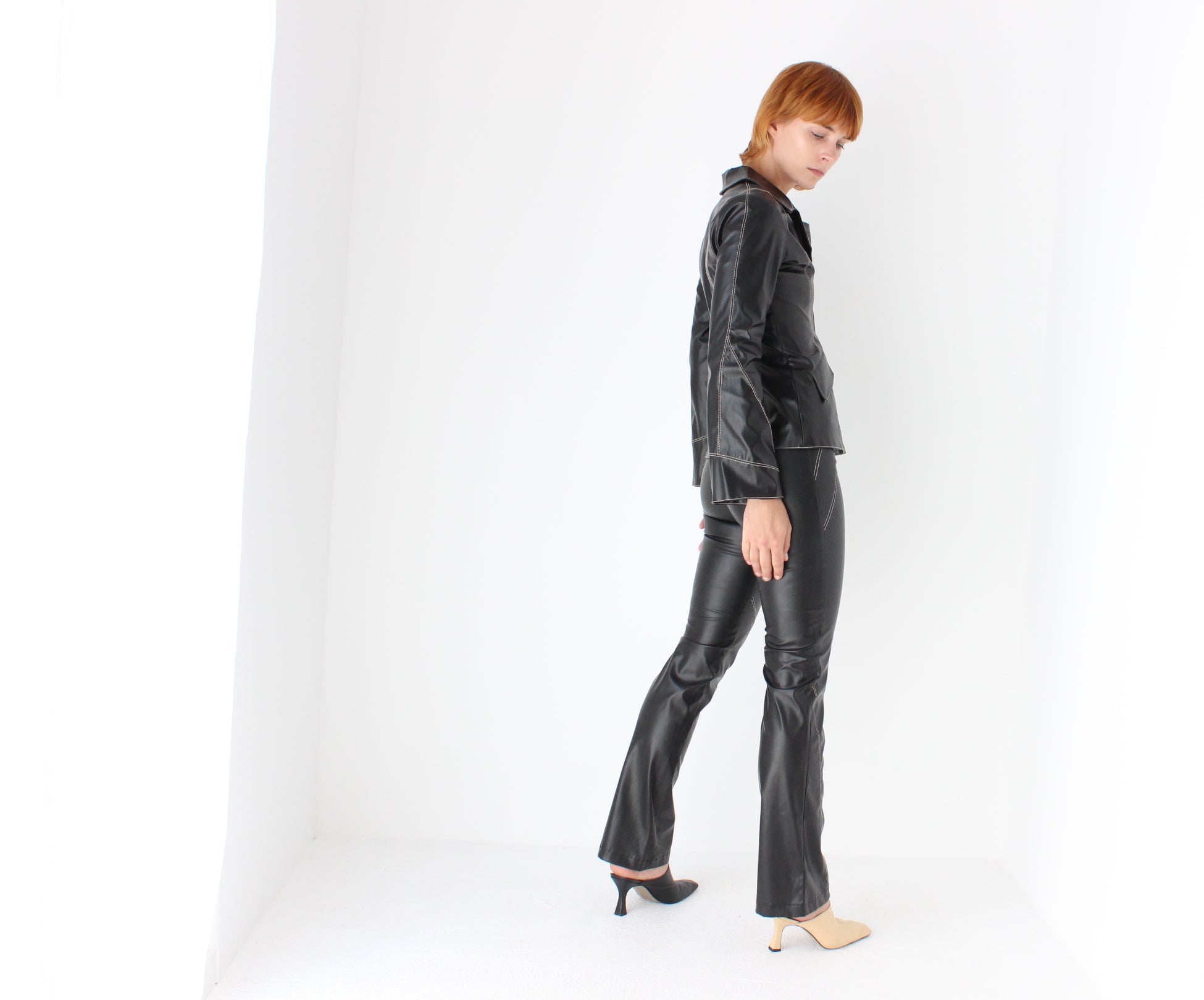 Y2K Latex-Look Vinyl Leather Two Piece Suit