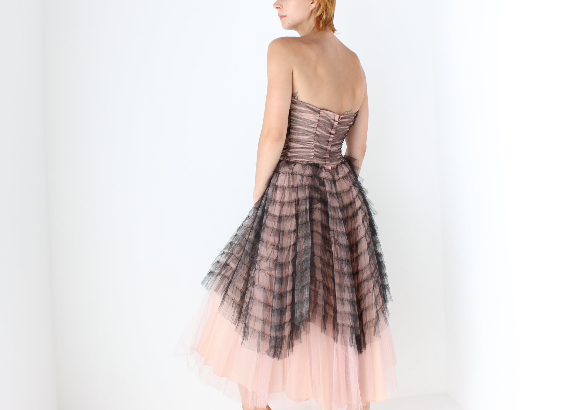 Cinematic 50s Hand Sewn Ruffled Tulle Puff Ballerina Gown