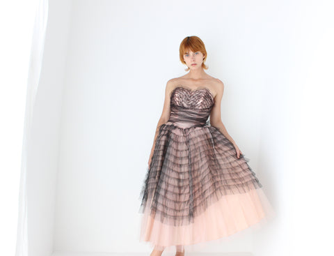 Cinematic 50s Hand Sewn Ruffled Tulle Puff Ballerina Gown
