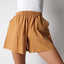 The Famous Shorts - Cotton / Linen Blend Stretch Waist Flared Leg Shorts - In Marigold