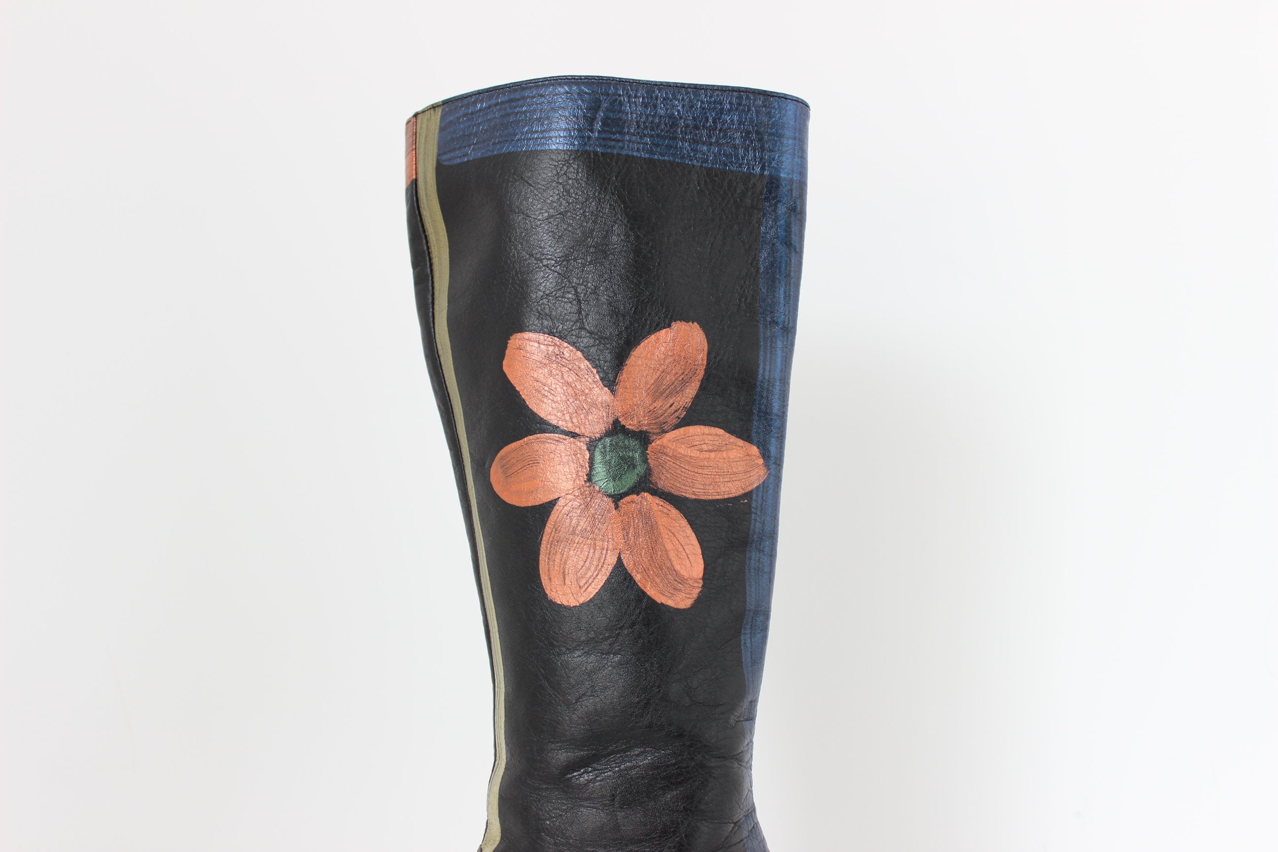 90s Handpainted Flower Power Italian Leather Boots [Euro 36]