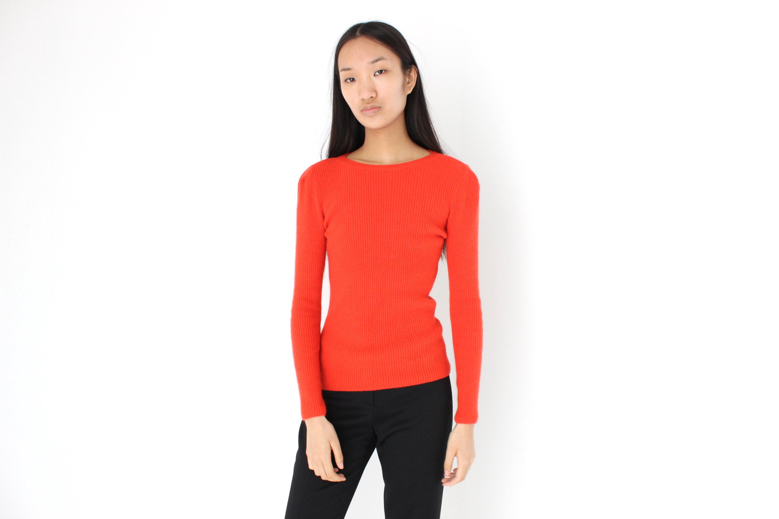 Y2K Angora Blend Ribbed Knit Fitted Sweater Top