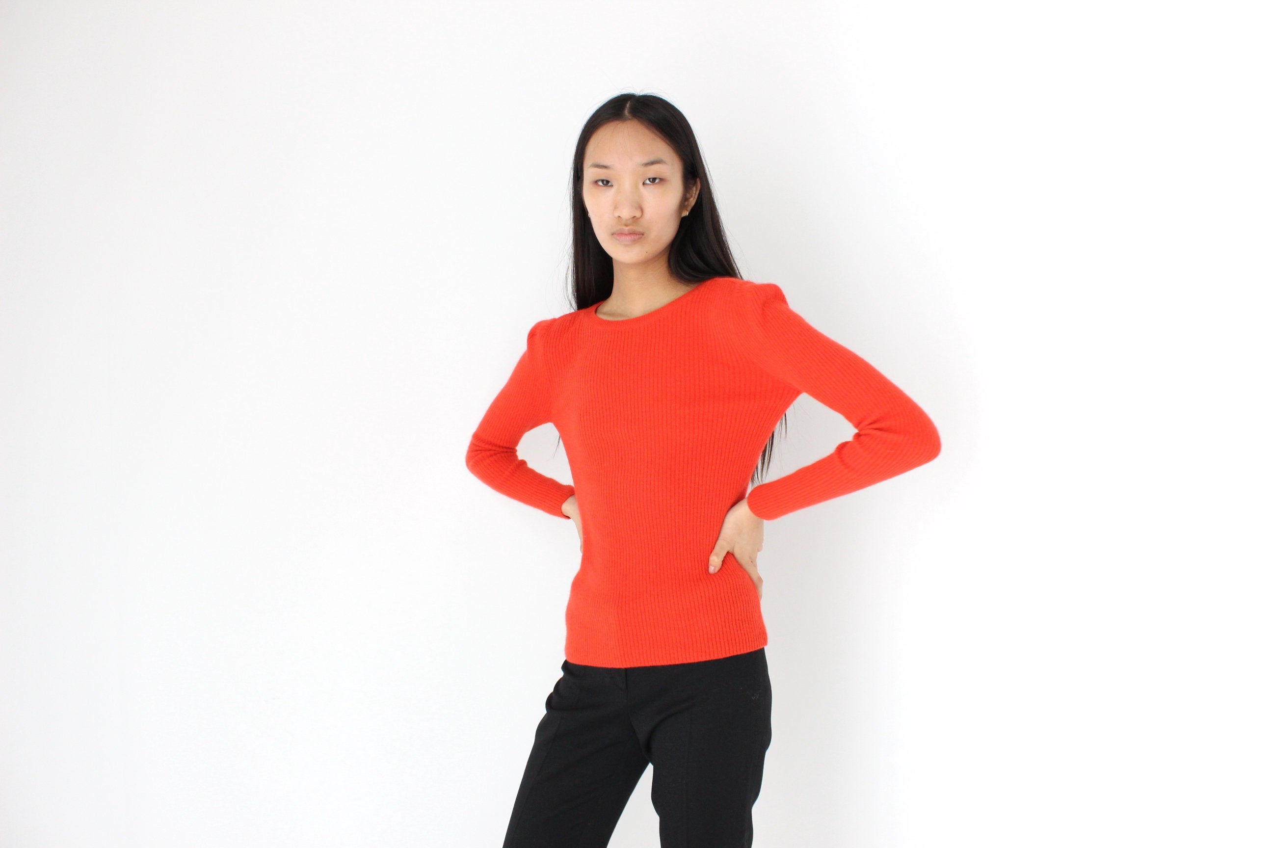 Y2K Angora Blend Ribbed Knit Fitted Sweater Top