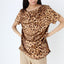 Y2K Pure Silk Leopard Print Draped Tee Blouse