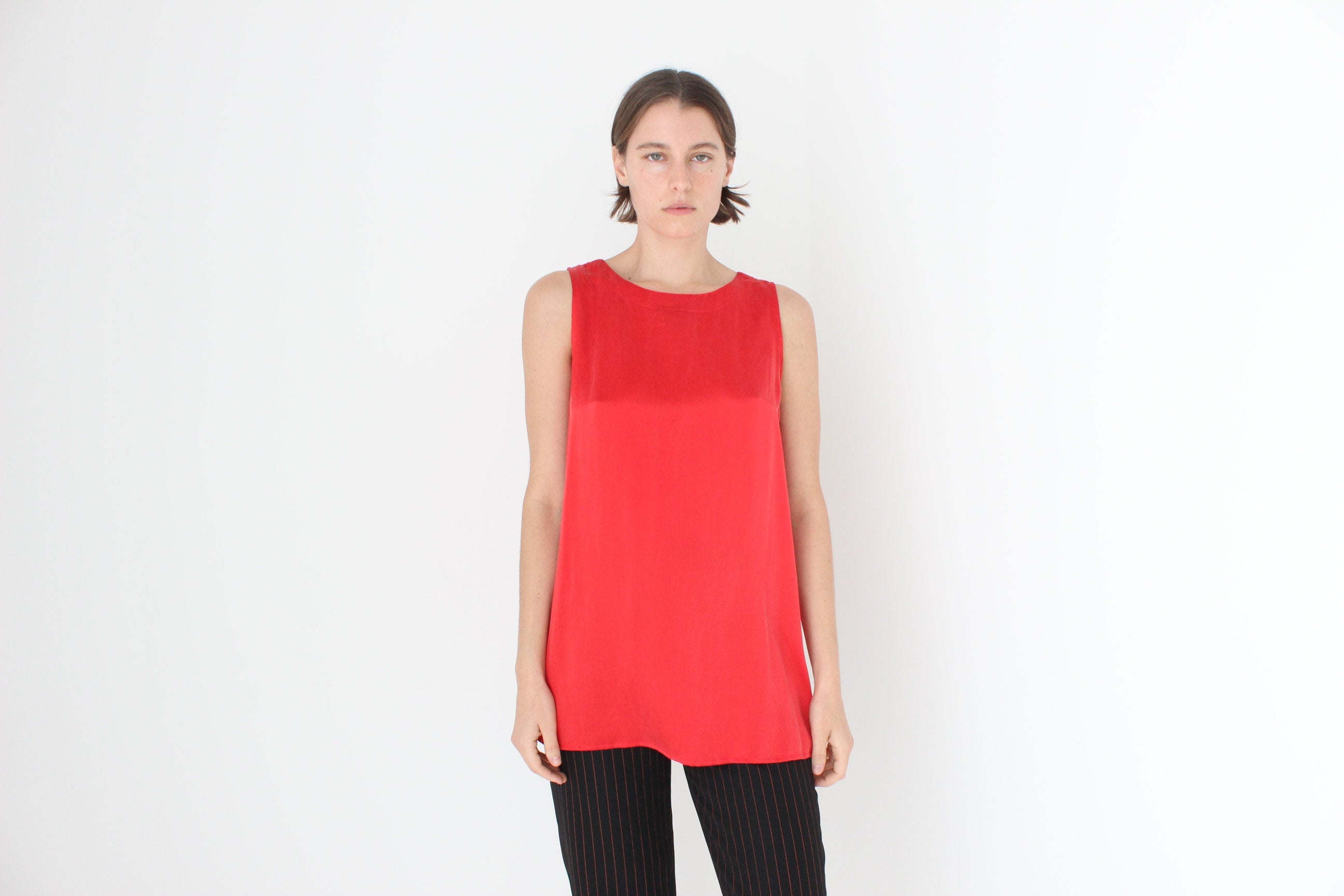 90s Pure Silk Sleeveless Tank Top in Red