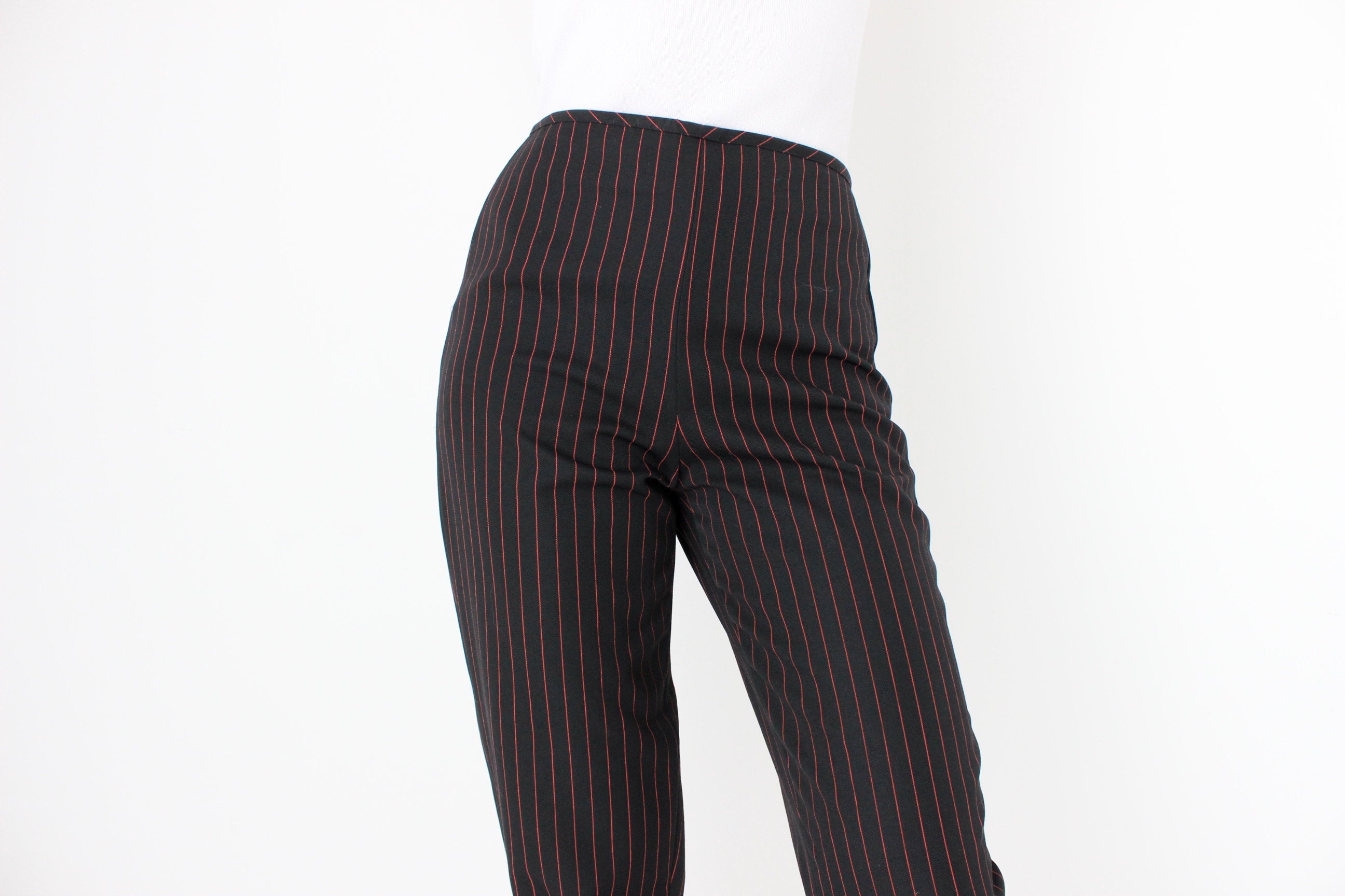 90s Jean Paul Gaultier Black w/ Red Pinstripe Wool Trousers