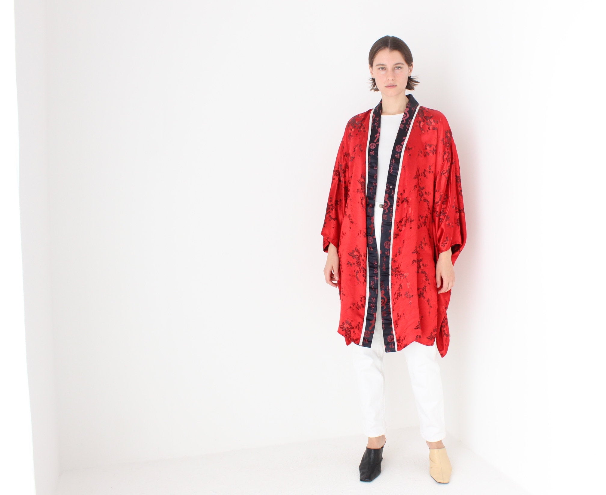 90s Chinese Pure Silk Sweeping [Weighted] Sleeve Robe