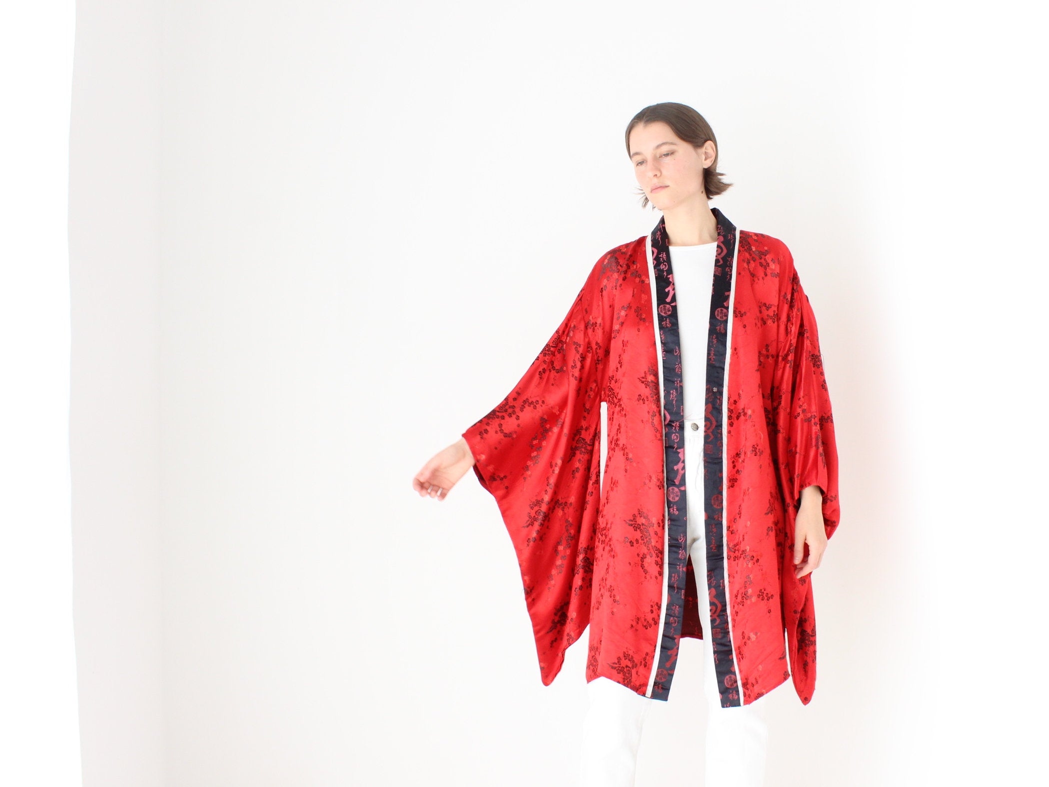90s Chinese Pure Silk Sweeping [Weighted] Sleeve Robe